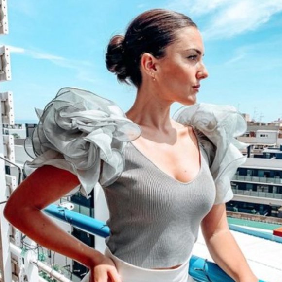 NWT Zara Blogger Fav Green Gray Organza Crop Top - Picture 7 of 16